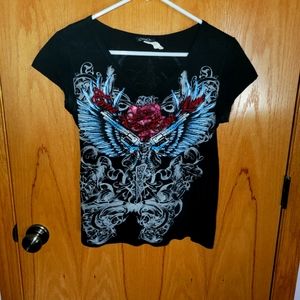 Studded Graphic V-Neck T-shirt